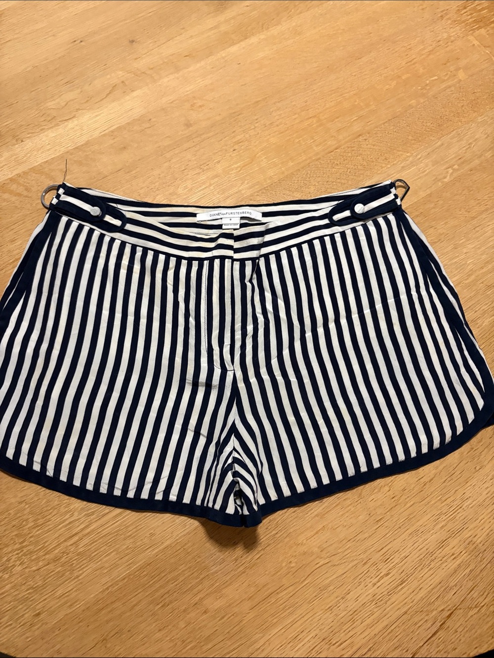 Diane Von Furstenberg Navy and White silk Striped dressy Shorts